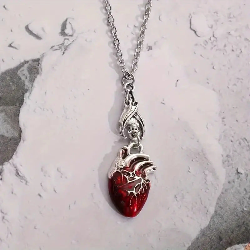 Wholesale Bat bleeding heart bohemian retro necklace